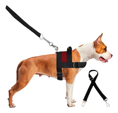 Peitoral tático anti-puxão com guia e cinto de segurança para cão